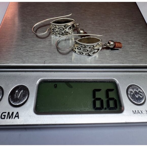 Vintage 925 Sterling Silver Swirl Dangle Earrings Artisan Estate Jewelry Pair US - Picture 9 of 10